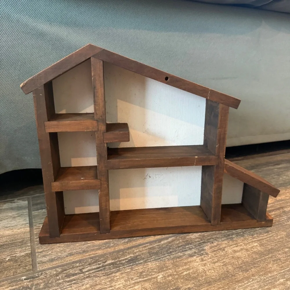 Americana Primitive Wood Shadow Box Shelf Miniatures Folk Art Farmhouse Trinket